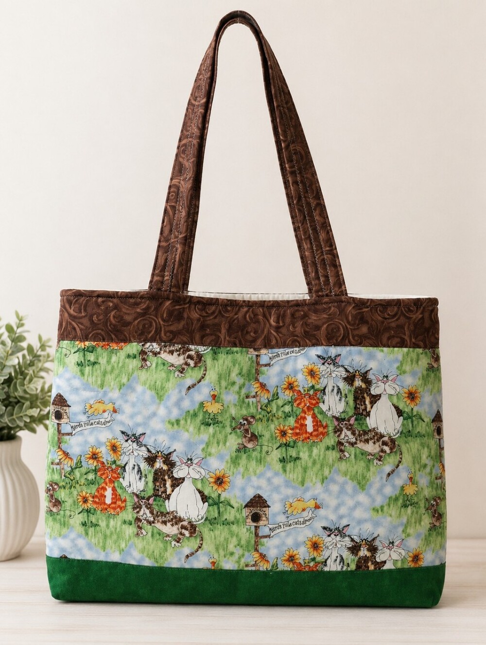 Unique Cottagecore Country Coquette Handmade Artisan Quilted Cat Print Bag